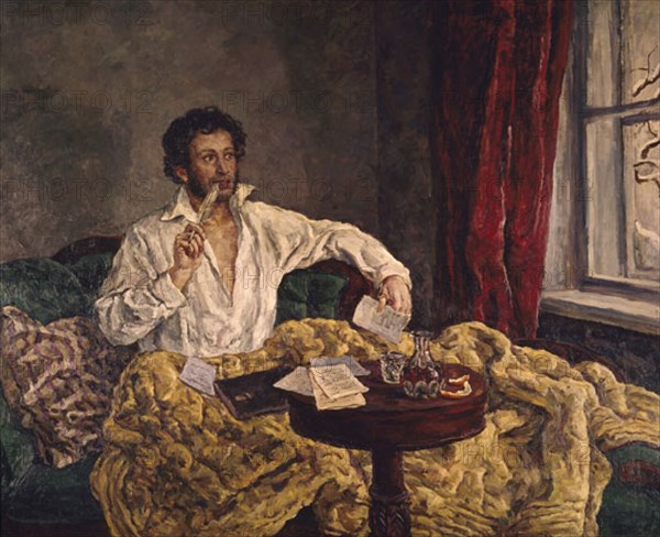 GUILLAUME LOUSKY
PUSCHKIN EN SU MESA TRABAJO-DEDICADO AL ALMIRANTE COLIGNI
SAN PETESBURGO, MUSEO