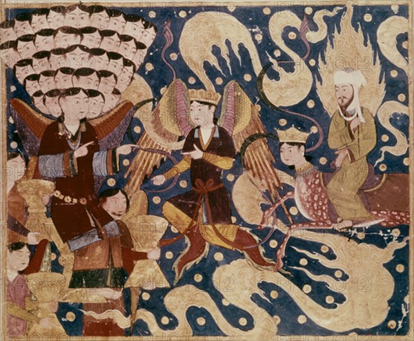 MINIATURA-MAHOMA SOBRE BORAK PRECEDIDO DEL ARCANGEL GABRIEL
PARIS, BIBLIOTECA