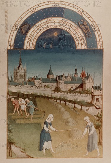 LIMBOURG HNOS
LIBRO DE HORAS DEL DUQUE DE BERRY. HOJA CORRESPONDIENTE AL MES DE JUNIO. HACIA 1415