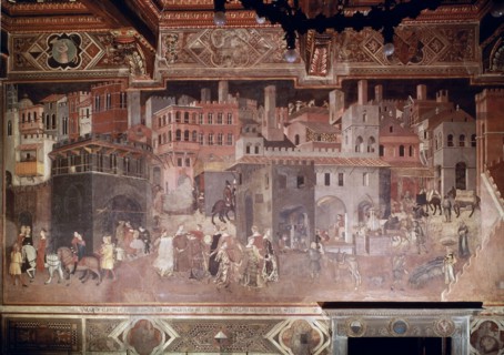 LORENZETTI AMBROGIO 1290/1348
*EFECTOS DE BUEN GOBIERNO EN CIUDAD Y CAMPO - S XIV
SIENA, PALACIO
