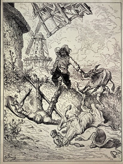 DORE GUSTAVE 1832-1883
EL QUIJOTE DE LA MANCHA-PARTE 1º CAP.8 - ¡VÁLAME DIOS!  EL QUIJOTE ATACANDO