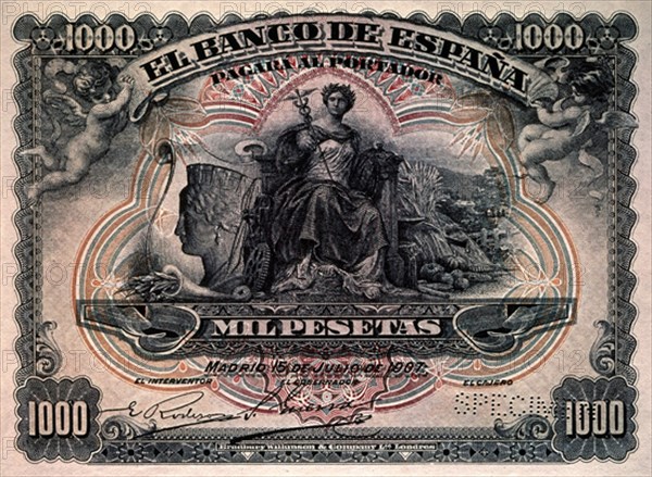 BILLETE DE MIL PESETAS 1907
MADRID, BANCO DE ESPAÑA-DOCUMENTOS
MADRID

This image is not