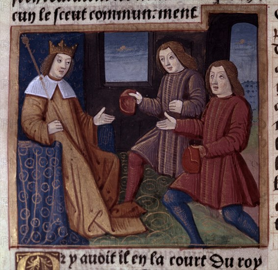 VERARD
MINIATURA-AVISAN AL REY ARTURO QUE LANCELOT DU LAC ATACA
PARIS, BIBLIOTECA