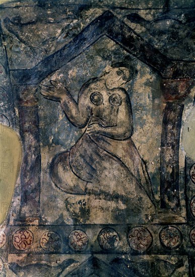 INTERIOR - FIGURA FEMENINA EN UNO DE LOS CASETONES DE LA BOVEDA DE LA NAVE CENTRAL - S VIII -