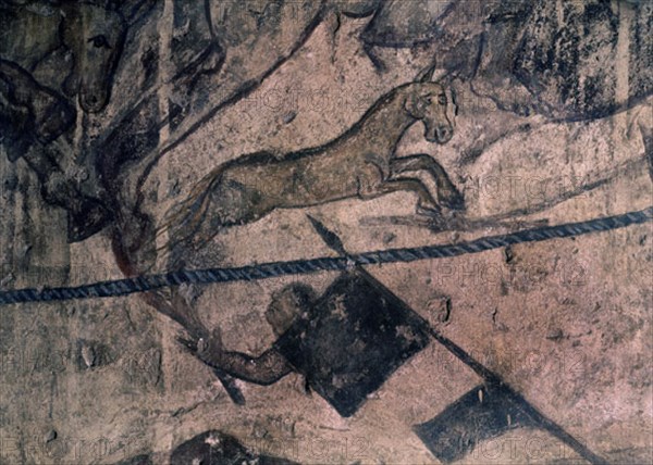 INTERIOR - DET DEL GRAN PANEL CON LA CACERIA DE ONAGROS - BATIDORES CON TEAS - S VIII
QUSEIR AMRA,