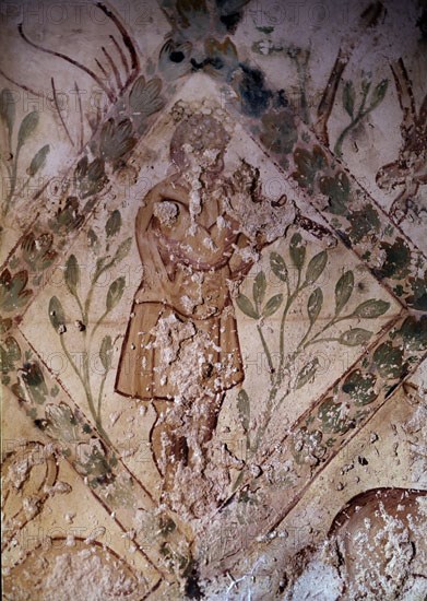 INTERIOR - PINTURA MURAL EN LA SALA DE BAÑOS  - GITANO TOCANDO LA FLAUTA - S VIII
QUSEIR AMRA,