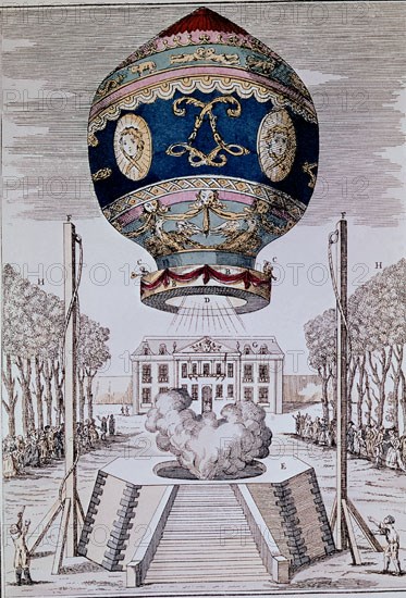 MONTGOLFIER JOSE Y ETIENNE 1740/1810-174
GRABADO-ASCENSION DEL GLOBO MONTGOLFIERE
MADRID,