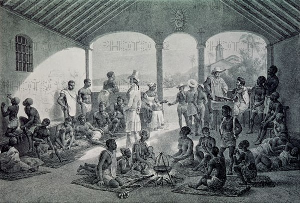 GRABADO-MERCADO DE NEGROS-COLONIZACION DEL BRASIL- NEGRERO
MADRID, COLECCION