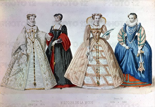 HISTORIA DE LA MODA-GRAB MODA FEMENINA S XVI-EPOCA RENACENTISTA DE CARLOS IX-ENRIQUE III