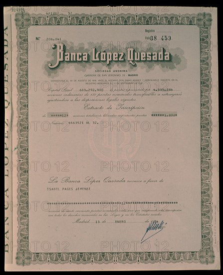 ACCION BANCA LOPEZ QUESADA   MADRID 13/ENE/1914
MADRID, CONFEDERACION DE CAJAS