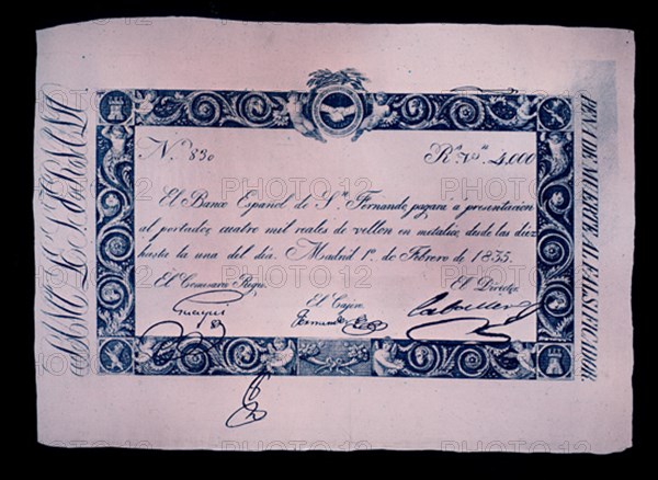 BILLETE DE 4000 REALES 1835
MADRID, BANCO DE ESPAÑA-DOCUMENTOS
MADRID