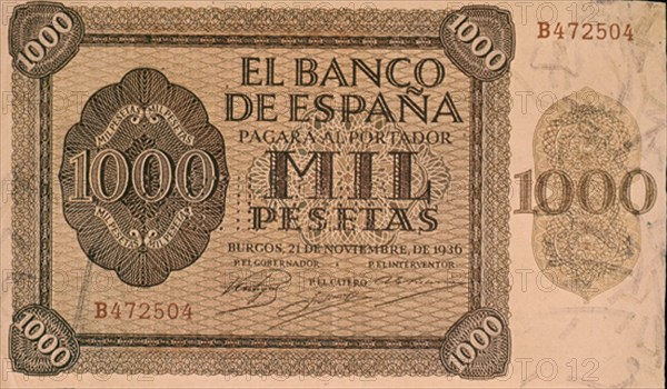 BILLETE DE 1000 PESETAS 1936
MADRID, BANCO DE ESPAÑA-DOCUMENTOS
MADRID

This image is not