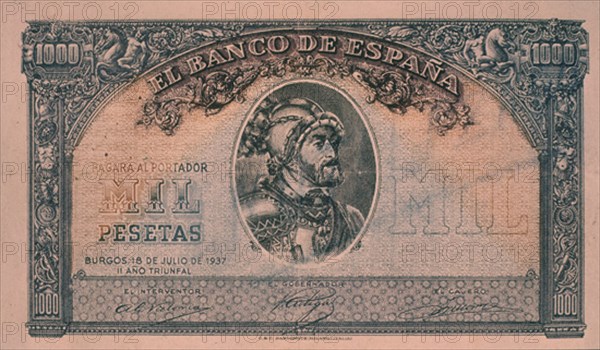 BILLETE DE 1000 PESETAS 1937
MADRID, BANCO DE ESPAÑA-DOCUMENTOS
MADRID

This image is not