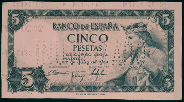 BILLETE DE 5 PESETAS 1954
MADRID, BANCO DE ESPAÑA-DOCUMENTOS
MADRID

This image is not