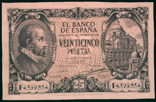 BILLETE DE 25 PESETAS 1940
MADRID, BANCO DE ESPAÑA-DOCUMENTOS
MADRID

This image is not