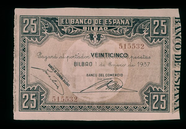 BILLETE DE 25 PESETAS 1937
MADRID, BANCO DE ESPAÑA-DOCUMENTOS
MADRID

This image is not