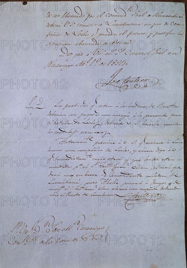 FIN DEL AUTOGRAFO DEL GENERAL JOSE CANTERAC - ACTA DE LA BATALLA DE AYACUCHO
MADRID, MUSEO DEL