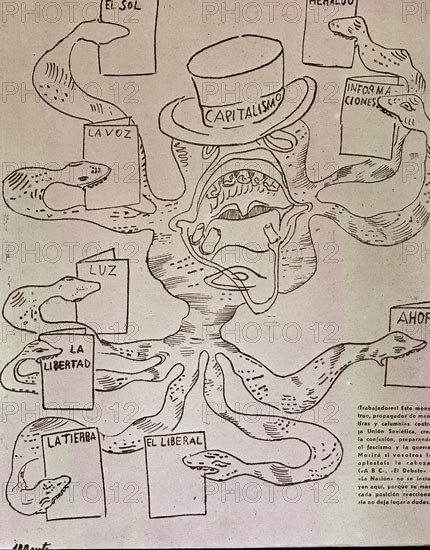 PORTADA REVISTA "OCTUBRE" 1933-CARICATURA DEL CAPITALISMO COMO MONSTRUO DE MENTIRAS
MADRID,