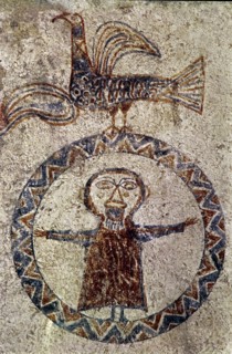 Détail d'une fresque murale de style roman