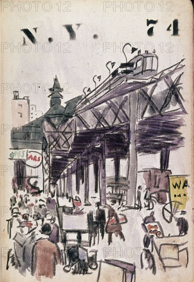 SERIE DIBUJOS DE NUEVA YORK AÑOS 20-AVENIDA CON TRANSEUNTES Y METRO
BARCELONA, COLECCION