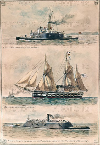 MONLEON RAFAEL 1853/1900
BATERIAS FLOTANTES DE VAPOR-ESPAÑOL"DQUE TETUAN"INGLES"THUNDER
MADRID,