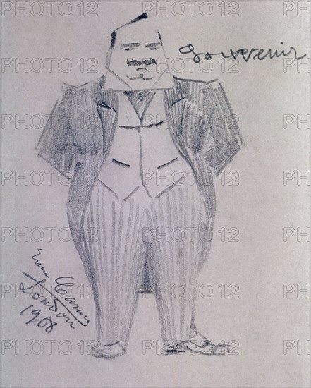 CARUSO ENRIQUE
*AUTOCARICATURA DEL TENOR  1908
LONDRES, ARCHIVO COVEN GARDEN
INGLATERRA

This