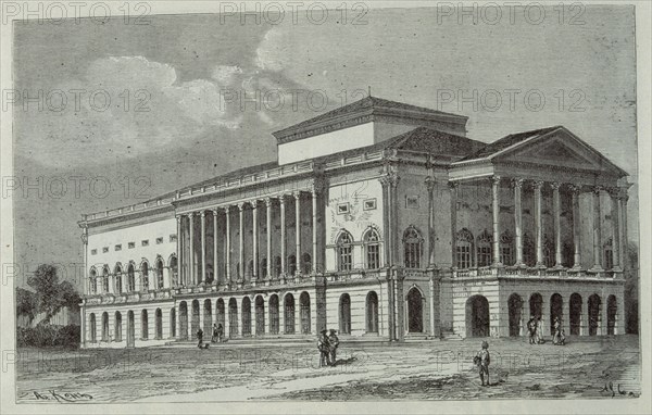 GRABADO-TEATRO DE LA PAZ EN PARANA (BRASIL)-S XIX