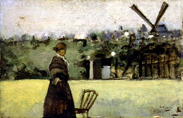 CASAS RAMON 1866/1932
MELANCOLIA EN EL MOULIN DE LA GALETTE-OLEO/TABLA-1893  22X 34,5