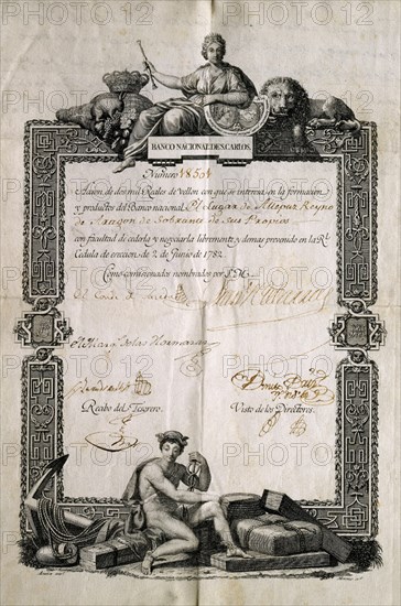 ACCION DE 2000 REALES DE VELLON DEL BANCO NACIONAL-1782(2DE JUNIO)
MADRID, BOLSA DE