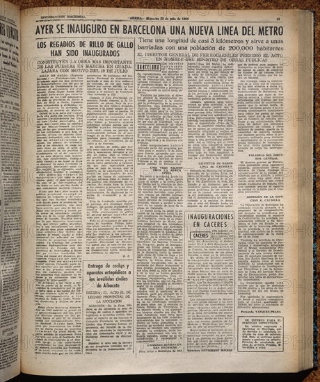 PERIODICO ARRIBA-NUEVA LINEA DE METRO EN BARNA-1959-INAUGURACION
MADRID, HEMEROTECA