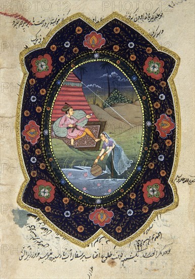 LAMINA INDIA-HOMBRE INDIO EN EL CAMPO-SU CONCUBINA RECOJE AGUA-S XIX
MADRID, COLECCION