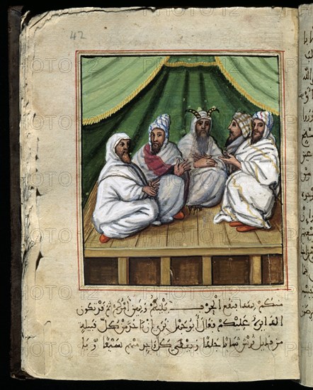 "CONSOLACIONES EN EL ENTRETENIMIENTO DE CALIFAS Y JEFES"ARABE 528-FOL 42-REUNION DE ARABES
SAN