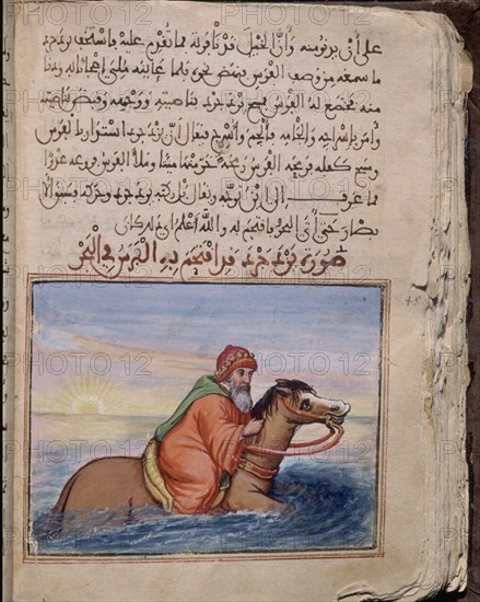 "CONSOLACIONES EN EL ENTRETENIMIENTO DE REYES Y CALIFAS"ARABE 528-FOL 73R-EMIR CRUZA RIO A