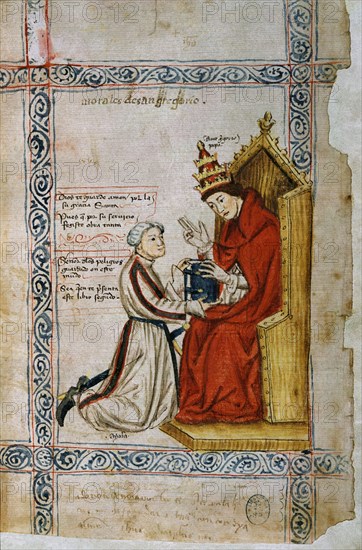 MORALIA IN JOB -  DE S GREGORIO-V17-6 F1-STO PAPA DA LIBRO A LOPEZ DE AYALA
MADRID, BIBLIOTECA