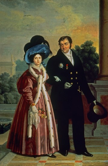 CRUZ Y RIOS LUIS DE 1776/1853
FERNANDO VII Y MªCRISTINA POR LOS JARDINES DE LA