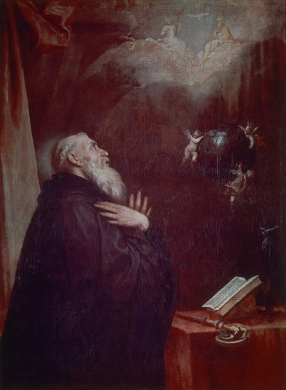CANO ALONSO 1601/1667
SAN BENITO EN LA VISION DEL GLOBO Y LOS TRES ANGELES
Madrid, Museo del