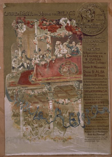 BENLLIURE MARIANO 1862/1947
CARTEL DE CORRIDA POR LA BODA ALFONSO XIII EN 1907
MADRID, COLECCION