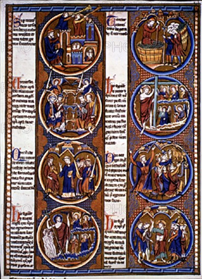 BIBLIA MORAL-VERS 1250.Lat 11560. Fol 128- ESCENAS BIBLICAS- ADORACION AL BECERRO DE ORO
PARIS,