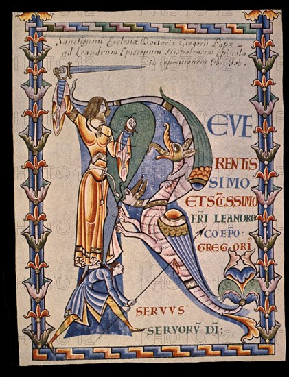 BIBLIA- LIBRO DE JOB-LETRA R ADORNADA CON S GREGORIO Y SAN LEANDRO MATANDO AL DRAGON
PARIS,