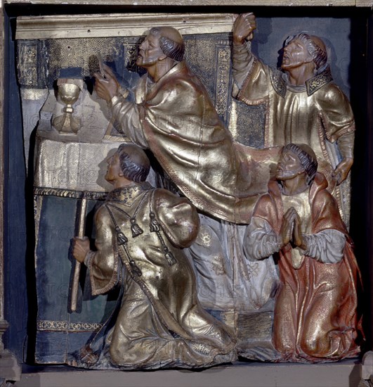 BERRUGUETE ALONSO 1488/1561
DET-PANEL-MISA DE SAN GREGORIO-ALTORRELIEVE DEL RETABLO DE SAN