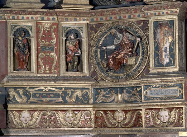 BERRUGUETE ALONSO 1488/1561
DETALLES DEL BASAMENTO Y BANCO-TONDO CON SAN JERONIMO-RETABLO DE