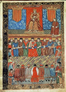 JAIME I EL CONQUISTADOR PRESIDIENDO SESION DE CORTES-CONSTITUCION DE CATALUÑA-MON S CUGAT DEL
