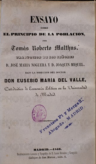 MALTHUS THOMAS ROBERT
ENSAYO DE LA POBLACION
MADRID, BIBLIOTECA NACIONAL RAROS
MADRID

This