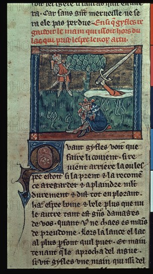 MINIATURA MANUSCRITO "LANCELOT"-MUERTE DEL REY ARTURO - EXCALIBUR
LONDRES, BRITISH