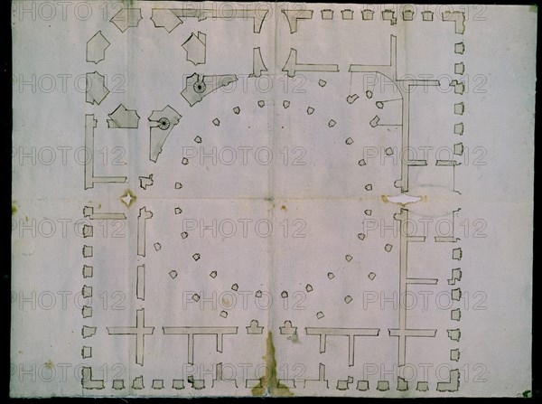 PLANTA DEL PALACIO DE CARLOS V EN GRANADA HACIA 1528-1529 PAPEL Y TINTA SEPIA 575 X 428 CM
MADRID,