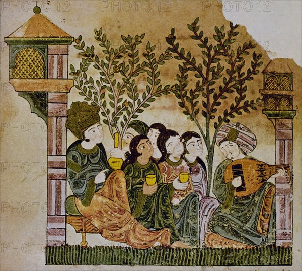 AL WASITI
TOCADOR DE LAUD ANTE SRA Y CRIADOS-S XIII-MANUSC ANDALUSI-TAIFAS
PARIS, BIBLIOTECA