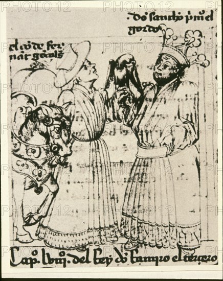 FERNAN GONZALEZ Y SANCHO I EL GRASO TRATANDO EL PRECIO DE UN CABALLO-GENEALOGIA DE REYES-ALONSO