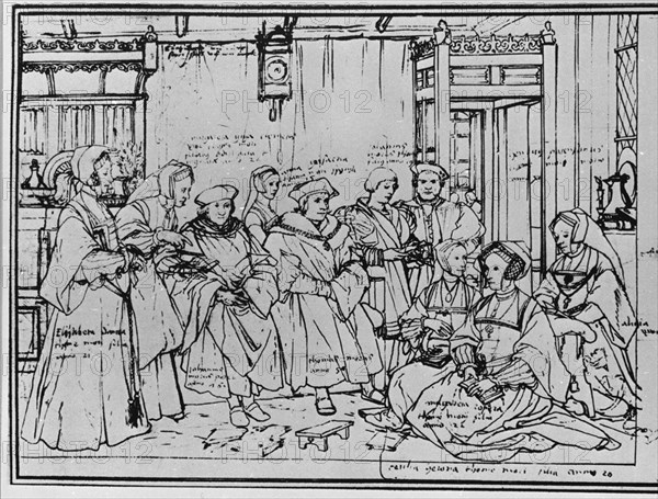 HOLBEIN HANS 1497/1543
TOMAS MORO Y SU FAMILIA (BOCETO A PLUMA PARA EL ORIGINAL)

This image is