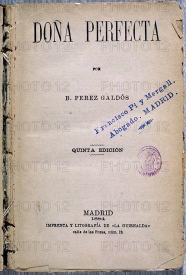PEREZ GALDOS BENITO 1843/1920
DONA PERFECTA
MADRID, BIBLIOTECA NACIONAL
MADRID

This image is