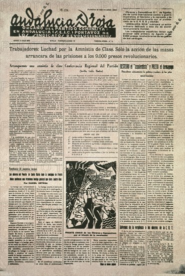 PERIODICO"ANDALUCIA ROJA" HUELGA GENERAL POR LA LUCHA POR LA AMNISTIA DE CLASES13/7/1933
MADRID,
